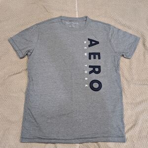 Aeropostale Gray Crewneck T-Shirt with Navy 'AERO' Vertical Logo